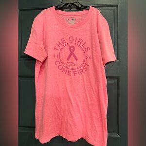 Under Armor heat gear, power in  pink breast cancer awareness, med loose fit